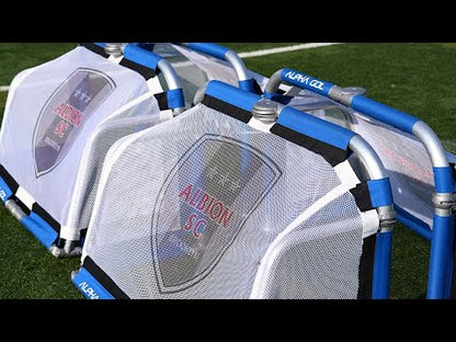 Promotional video of the Alpha Gol folding soccer goal in use on a field